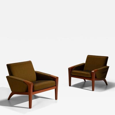 Pair of Danish Vintage Lounge Chairs in Olive Green 1960s