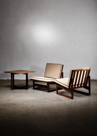 Pair of Danish slipper chairs with table