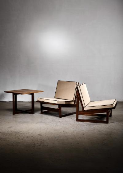 Pair of Danish slipper chairs with table