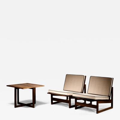 Pair of Danish slipper chairs with table