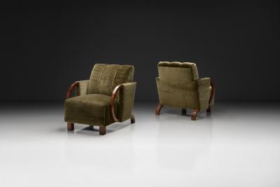 Pair of Dark Green Art Deco Armchairs Europe First half of the 20th Century