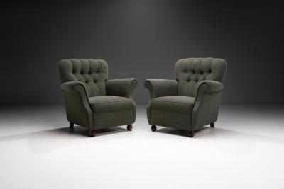 Pair of Dark Green Upholstered Armchairs Scandinavia 1950s