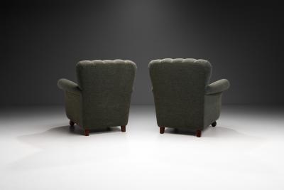 Pair of Dark Green Upholstered Armchairs Scandinavia 1950s