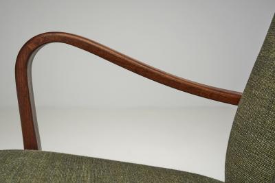 Pair of Dark Green Upholstered Beech Armchairs Europe 1940s