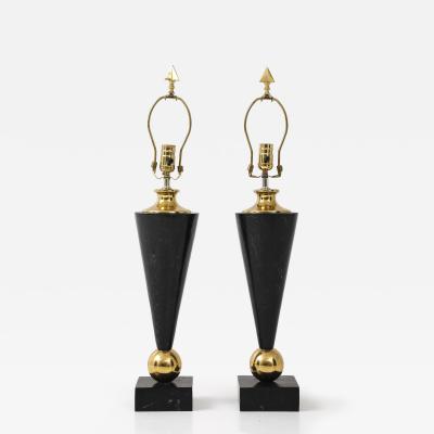 Pair of Dark Marble Designer Table Lamps