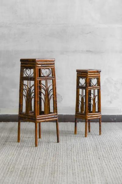 Pair of Dark Wicker Plant Stands