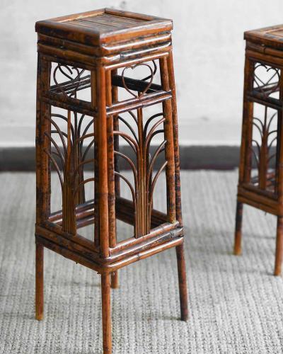 Pair of Dark Wicker Plant Stands