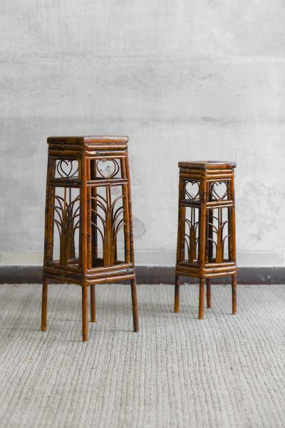 Pair of Dark Wicker Plant Stands
