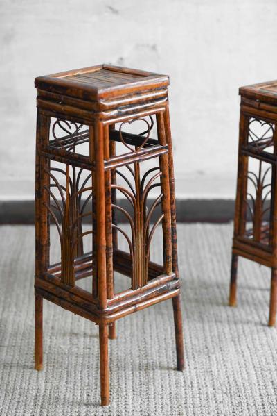 Pair of Dark Wicker Plant Stands