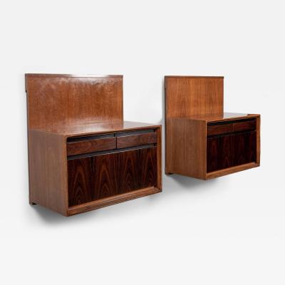 Pair of De Coene Wall Mounted Bedside Tables in Walnut and Rosewood