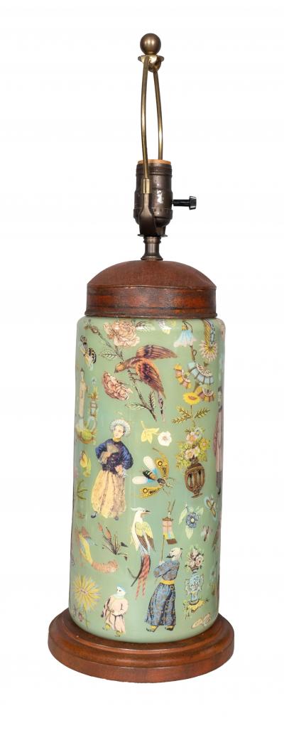 Pair of Decalcomania Glass Table Lamps