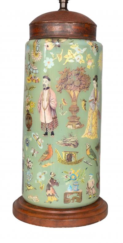 Pair of Decalcomania Glass Table Lamps