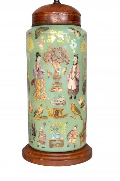 Pair of Decalcomania Glass Table Lamps