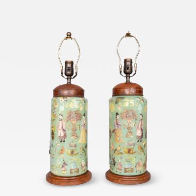 Pair of Decalcomania Glass Table Lamps