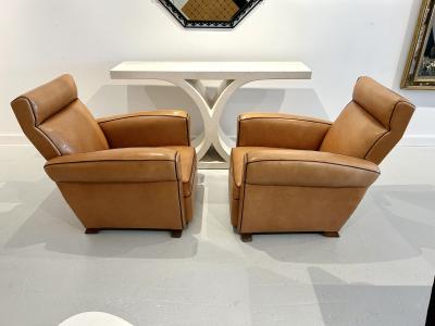 Pair of Deco Club Chairs in Leather