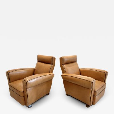 Pair of Deco Club Chairs in Leather