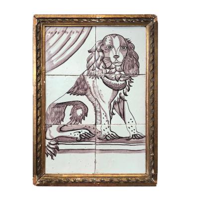 Pair of Delft Tile Pictures of Dog and Cat