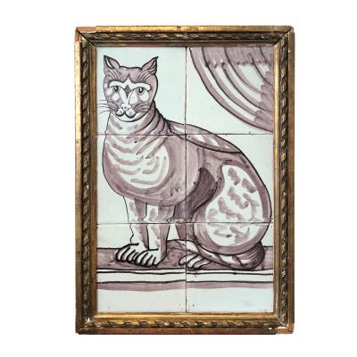 Pair of Delft Tile Pictures of Dog and Cat