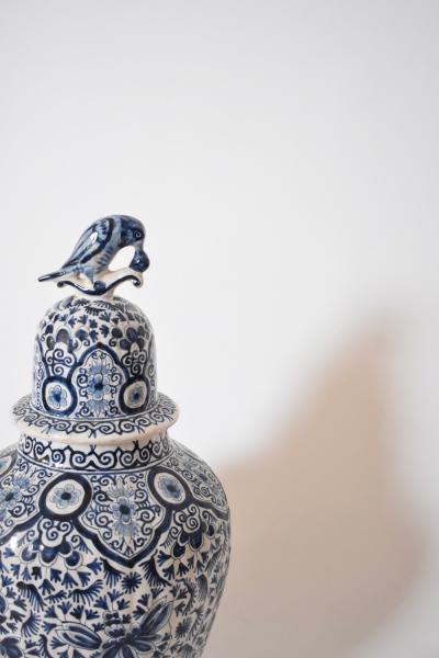 Pair of Delft blue and white baluster covered vases XIXth c 