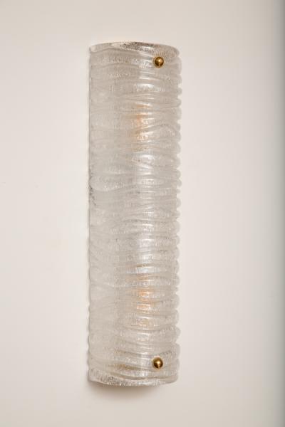 Pair of Demi Cylinder Murano Graniglia White Clear Glass Wall Sconces