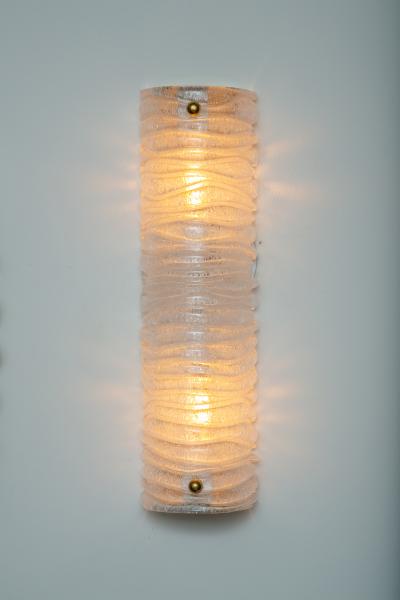 Pair of Demi Cylinder Murano Graniglia White Clear Glass Wall Sconces