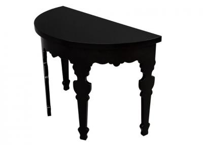 Pair of Demi lune Half Moon Console Tables in Piano Black Lacquer