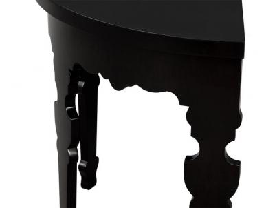Pair of Demi lune Half Moon Console Tables in Piano Black Lacquer