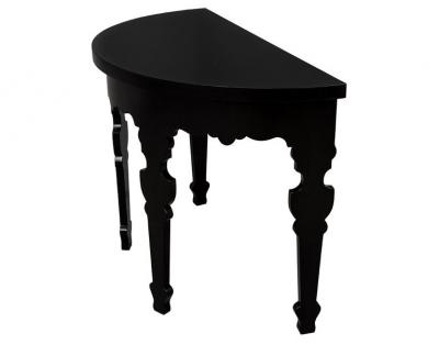 Pair of Demi lune Half Moon Console Tables in Piano Black Lacquer