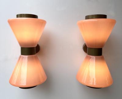 Pair of Diabolo Sconces Pink Murano Glass Italy