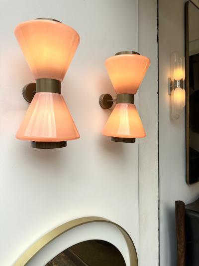 Pair of Diabolo Sconces Pink Murano Glass Italy
