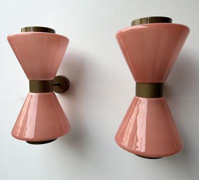 Pair of Diabolo Sconces Pink Murano Glass Italy