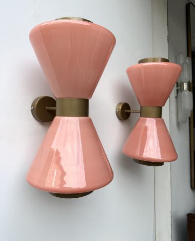 Pair of Diabolo Sconces Pink Murano Glass Italy