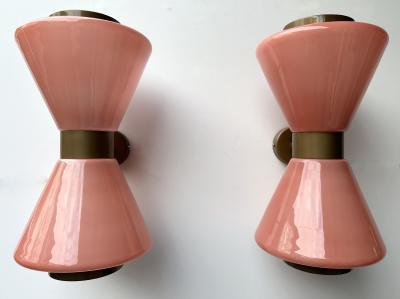 Pair of Diabolo Sconces Pink Murano Glass Italy