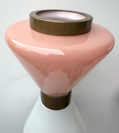Pair of Diabolo Sconces Pink and White Murano Glass Italy