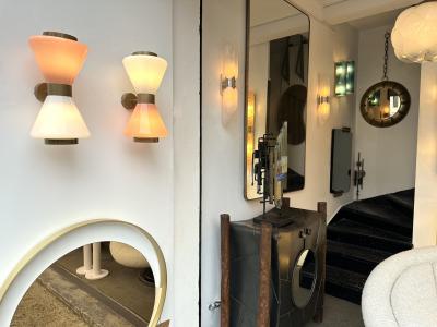 Pair of Diabolo Sconces Pink and White Murano Glass Italy