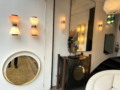 Pair of Diabolo Sconces Pink and White Murano Glass Italy