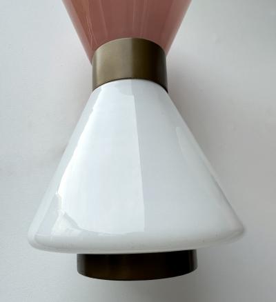 Pair of Diabolo Sconces Pink and White Murano Glass Italy