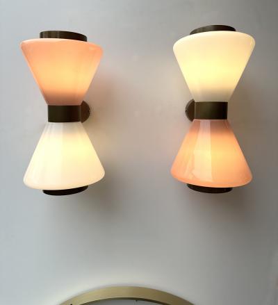 Pair of Diabolo Sconces Pink and White Murano Glass Italy