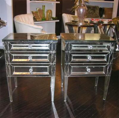 Pair of Diamond Front Mirrored Commodes