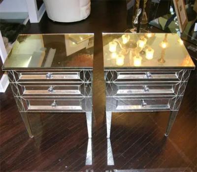 Pair of Diamond Front Mirrored Commodes