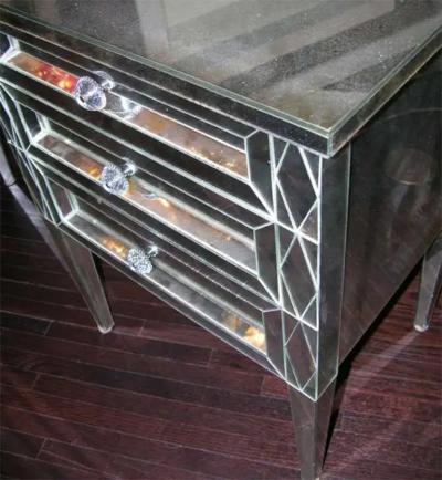 Pair of Diamond Front Mirrored Commodes