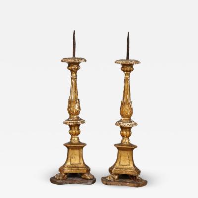 Pair of Diminutive Giltwood Pricket Candlesticks