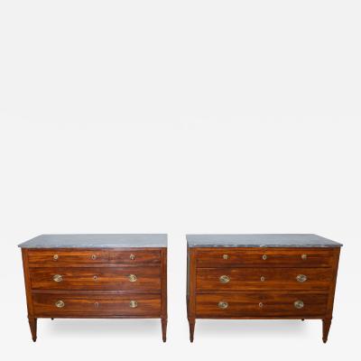 Pair of Directoire Chests in Plum Wood with Original Gray Marble Tops 18th Cent