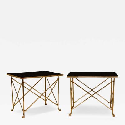 Pair of Directoire Style Black Marble Brass Side Tables
