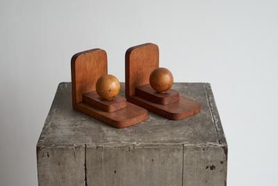 Pair of Distinct Art Deco Bookends in Wood 1930s