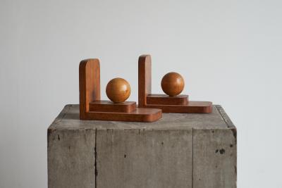 Pair of Distinct Art Deco Bookends in Wood 1930s