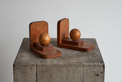 Pair of Distinct Art Deco Bookends in Wood 1930s