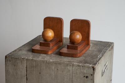 Pair of Distinct Art Deco Bookends in Wood 1930s