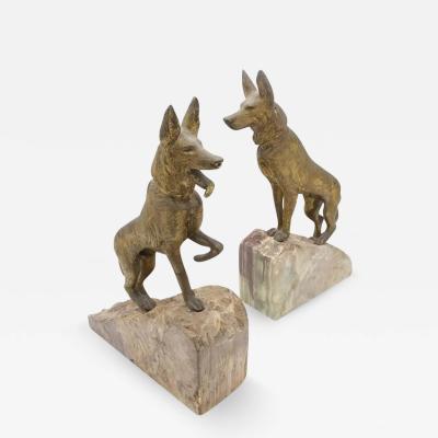 Pair of Dog shaped bookends made of onyx and bronze