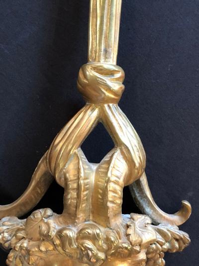 Pair of Dore Bronze Sconces Having Horned Bacchus Masks in Louis XVI Style